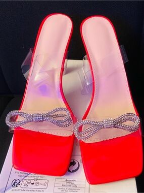 Crystal Bow Red Women’s Slide Heels